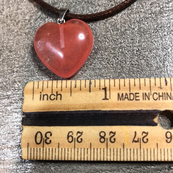 Heart Shaped Necklace in Natural Stone Peach Color  with Black Cord - Picture 6 of 7